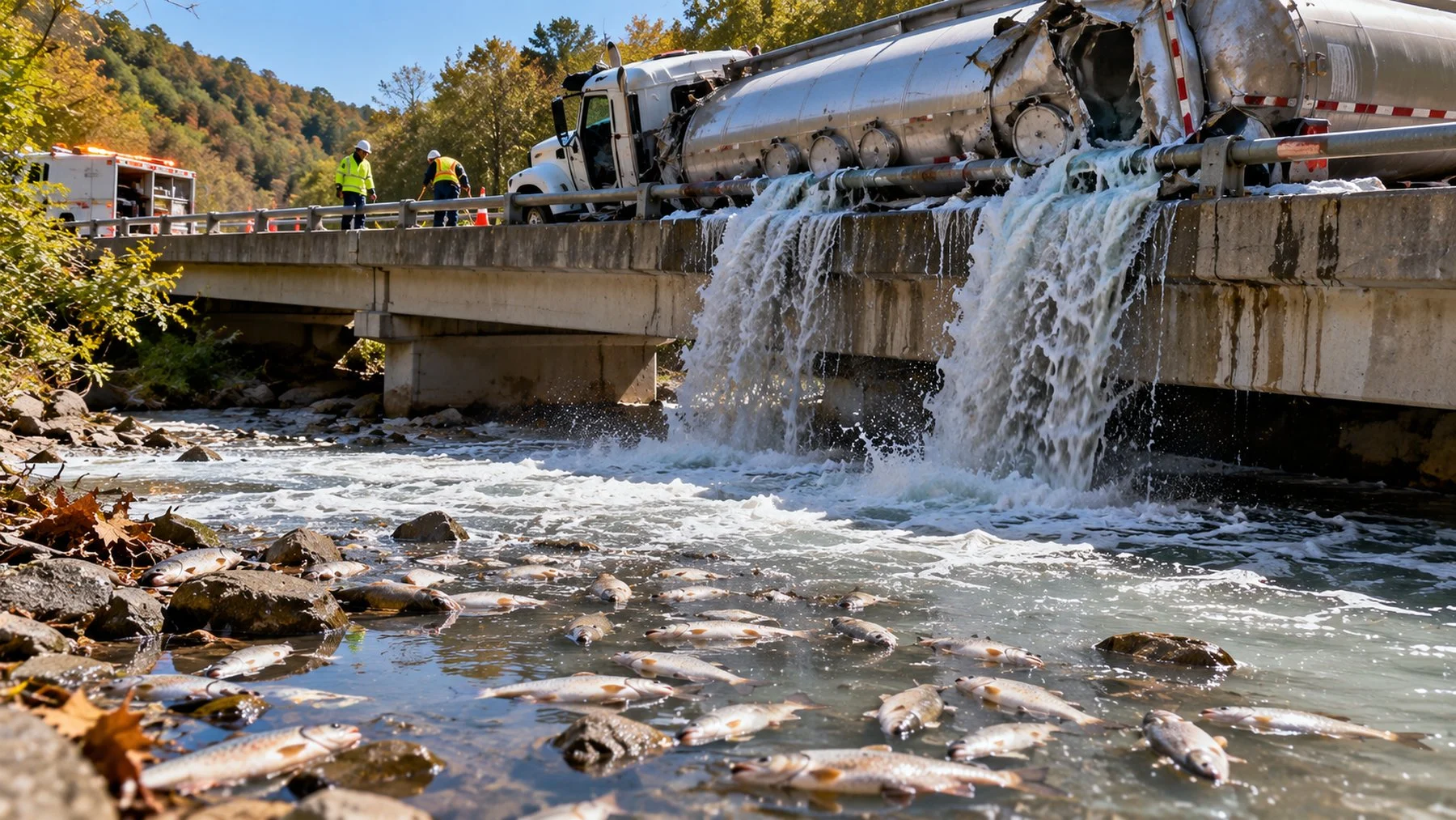 Un camionero ebrio vertió 1.000 litros de detergente en un arroyo de Virginia Occidental: 33.500 peces muertos y una condena de 241.000 euros